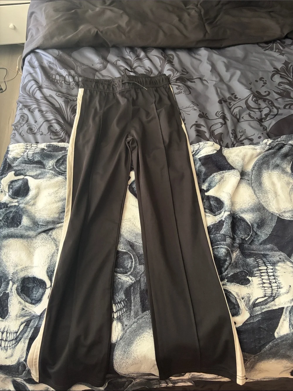 BOYS Black Track Pants with Cream Side Stripes